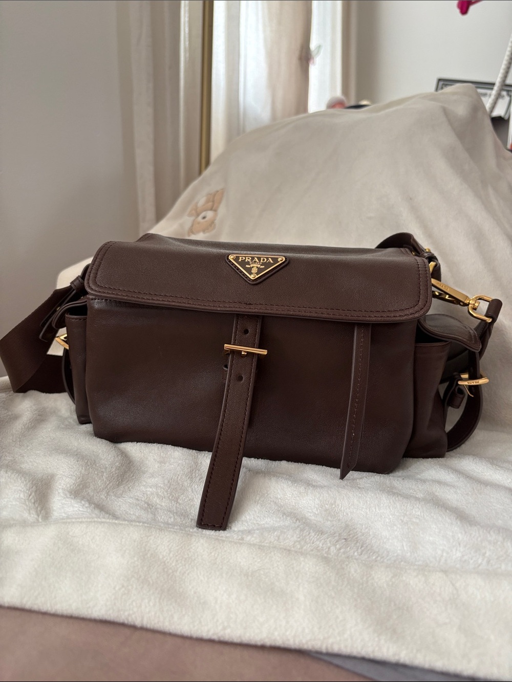 Explore Brown Leather Crossbody with Gold-Tone Logo